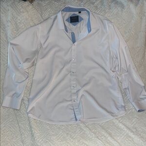 Men's Flex White Dress Shirt with Blue Trim